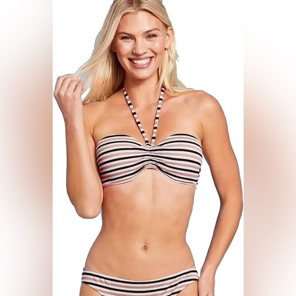 Shade and Shore Bikini Halter Top 36B And Cheeky Bottom L Pique Texture Stripe - Picture 1 of 10